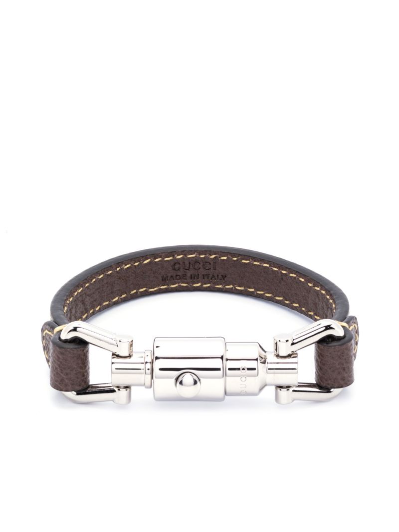 Brown Piston Closure Leather Bracelet