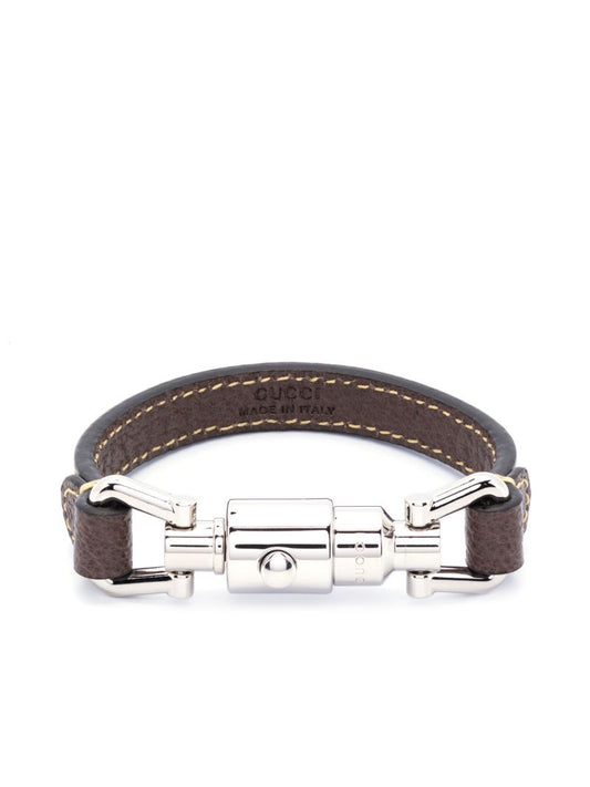 Brown Piston Closure Leather Bracelet