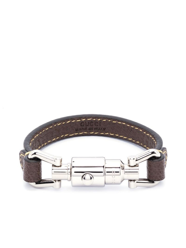 Brown Piston Closure Leather Bracelet
