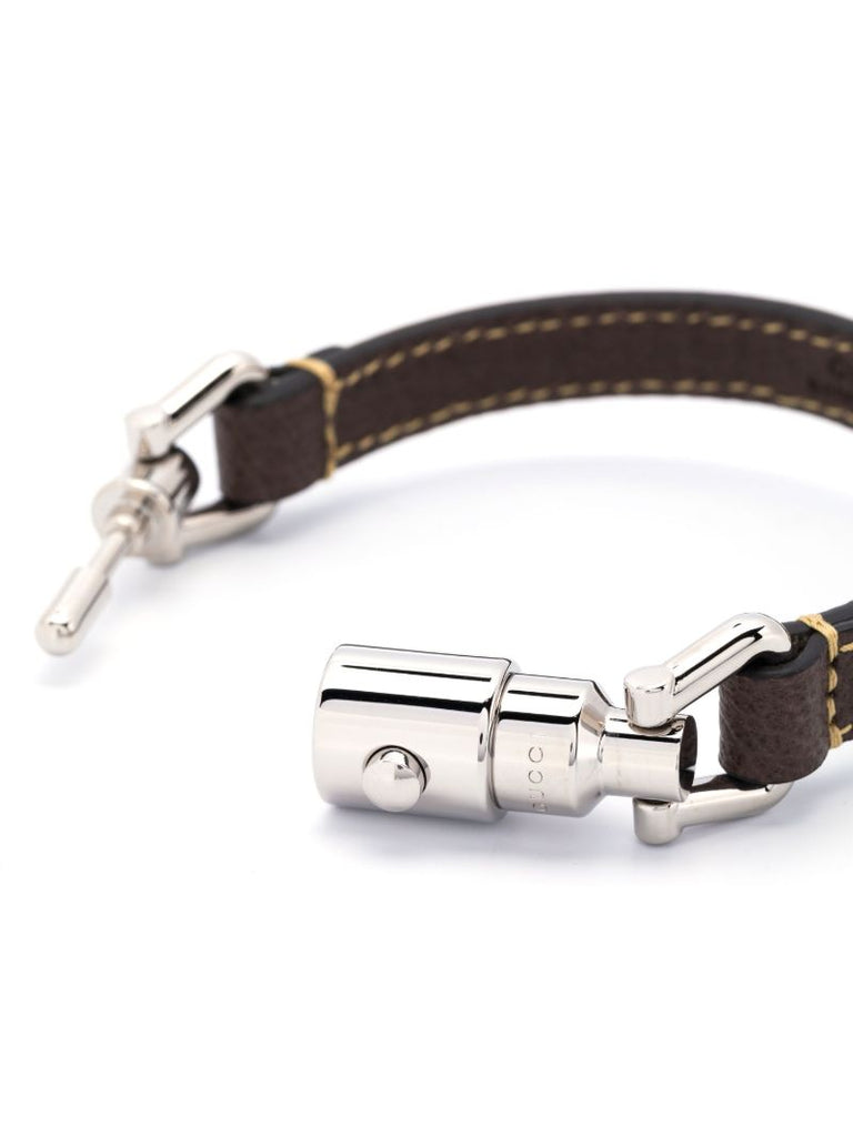Brown Piston Closure Leather Bracelet