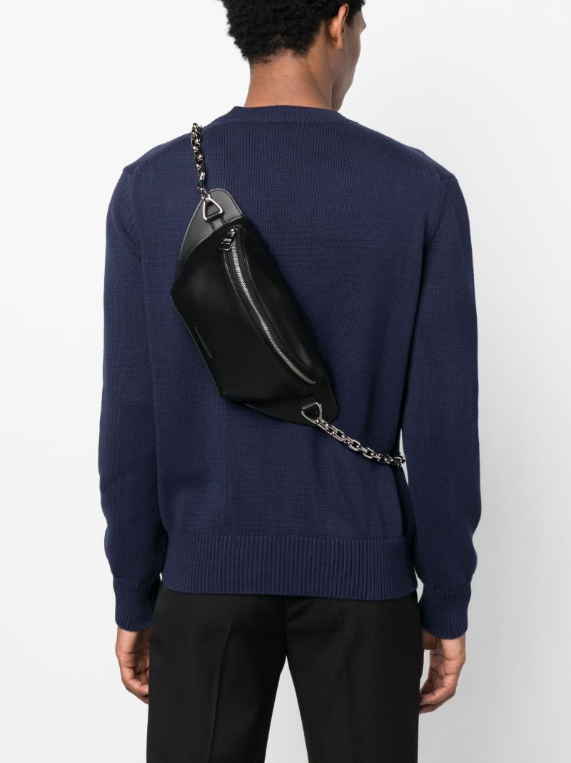 Black Biker Leather Belt Bag
