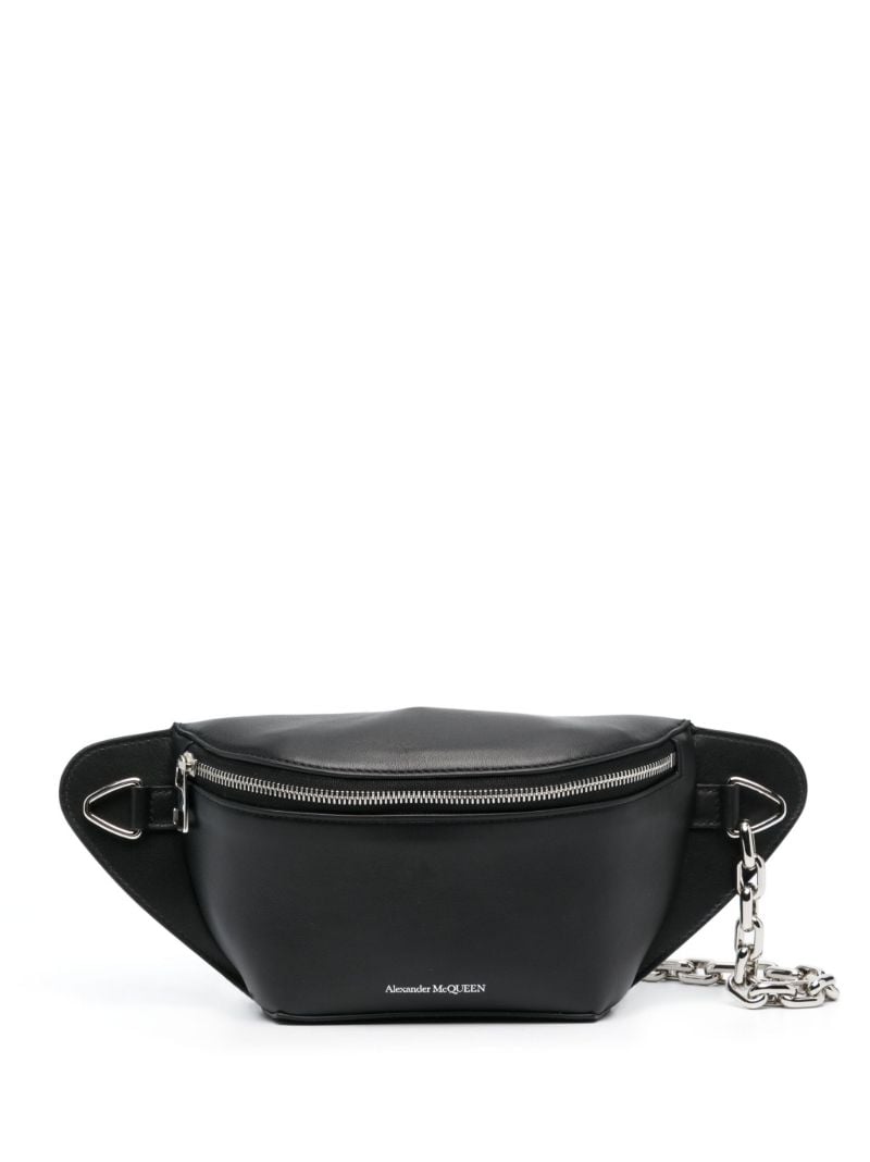 Black Biker Leather Belt Bag