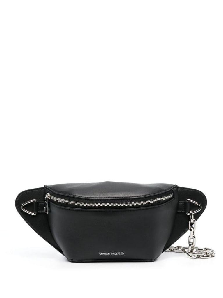 Black Biker Leather Belt Bag