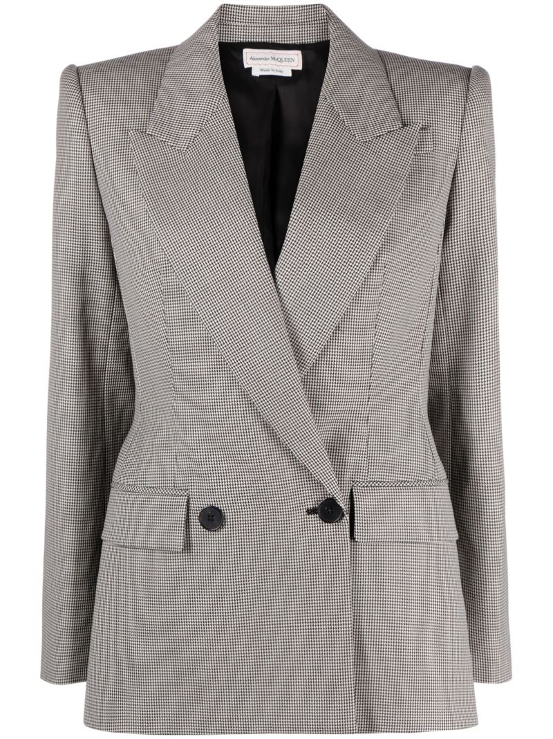 Black Houndstooth Double-breasted Wool Blazer
