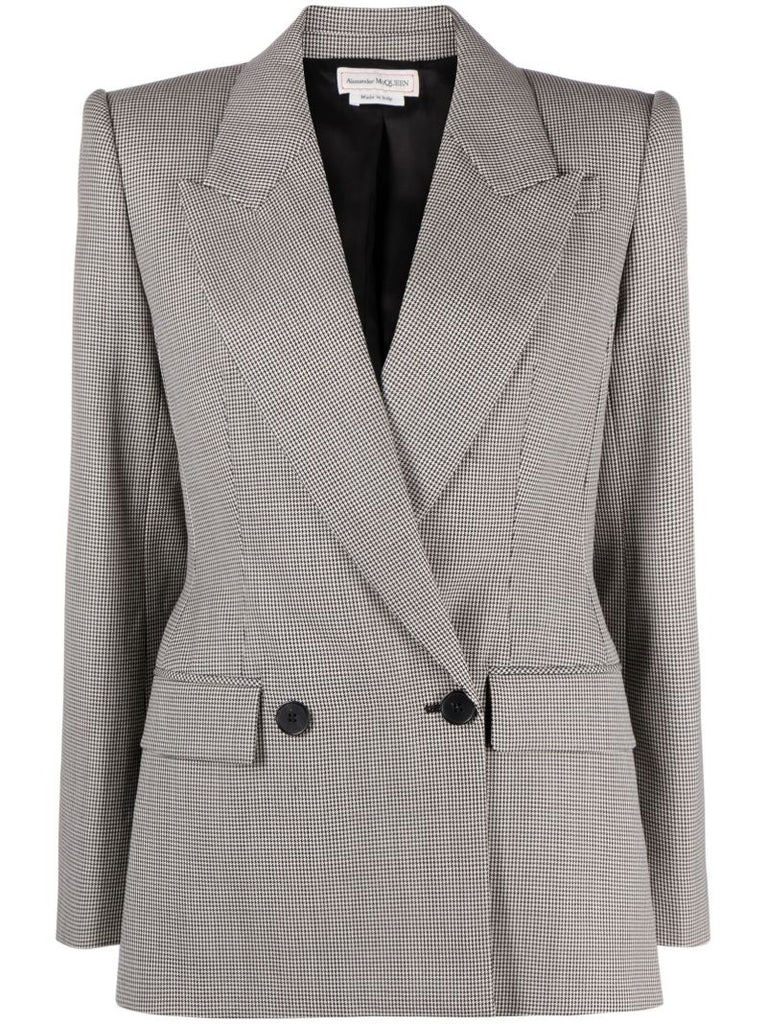 Black Houndstooth Double-breasted Wool Blazer