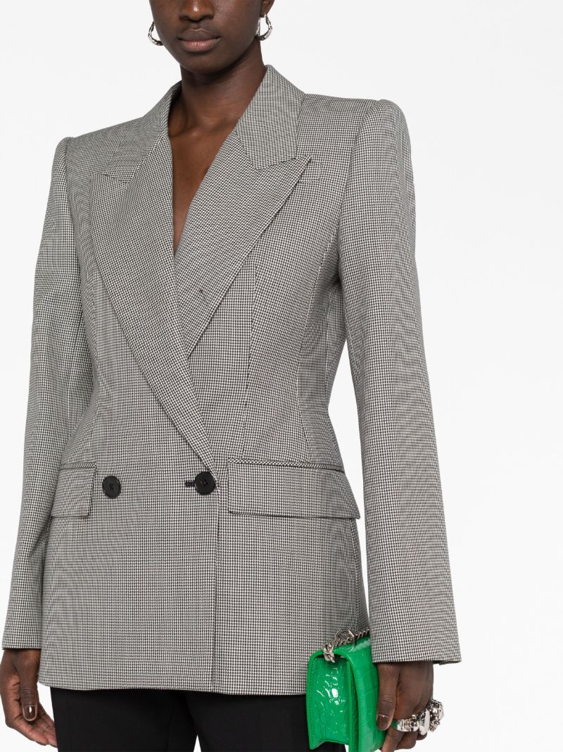Black Houndstooth Double-breasted Wool Blazer
