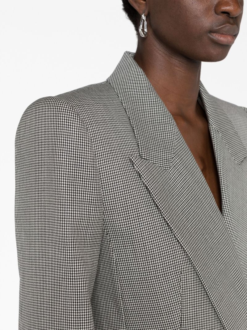 Black Houndstooth Double-breasted Wool Blazer