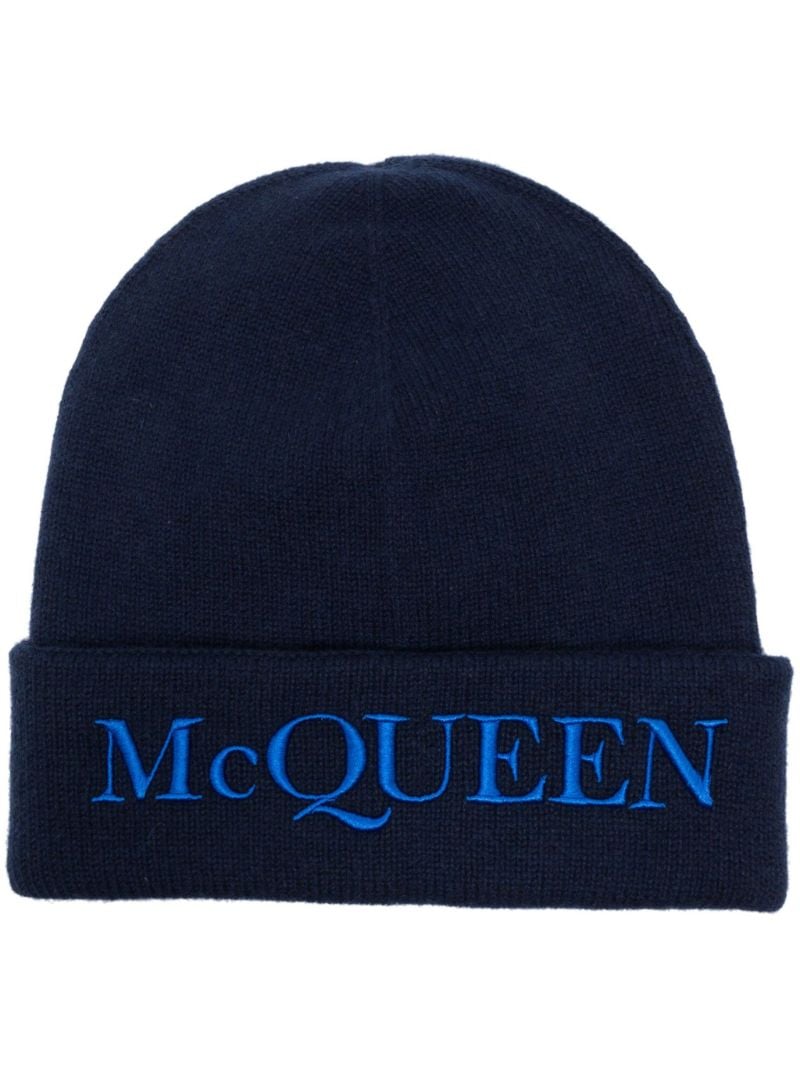 Blue Logo-embroidered Cashmere Beanie