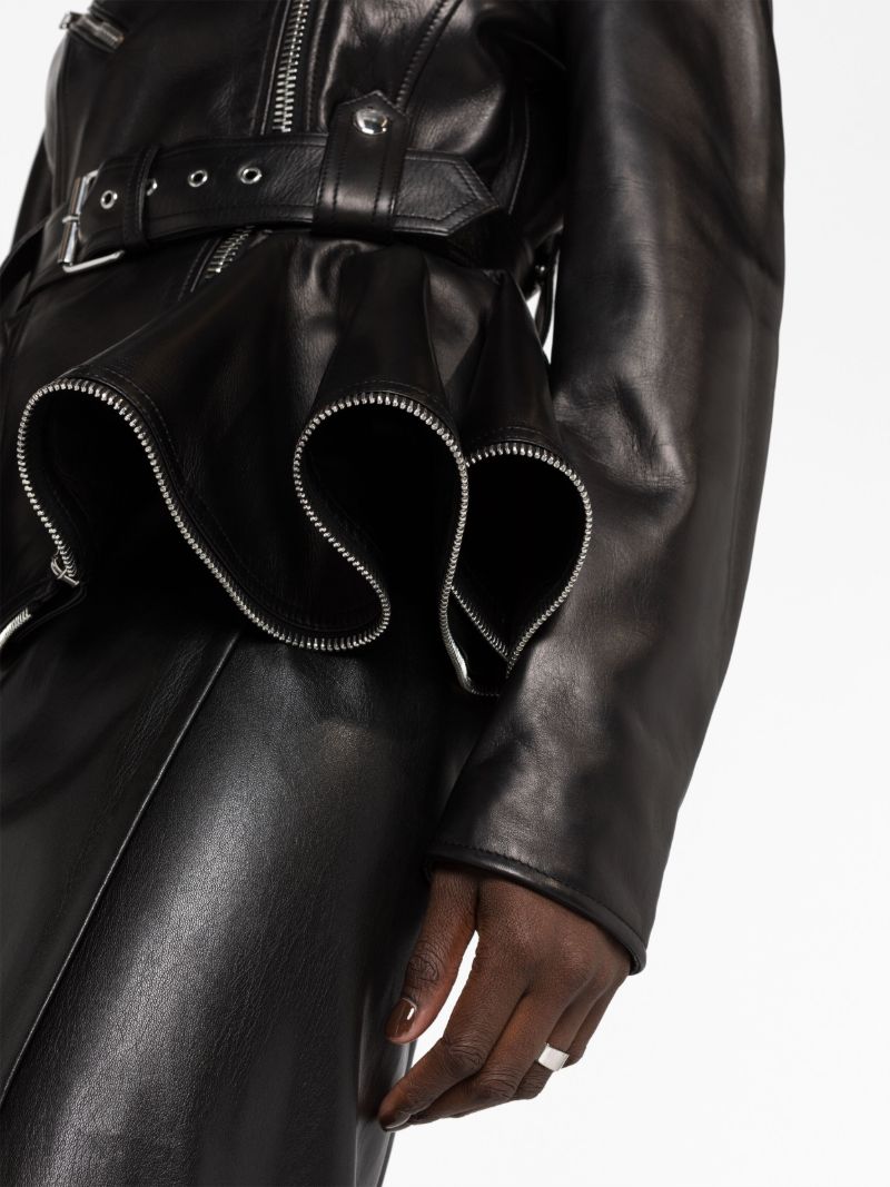 Black Peplum-hem Biker Jacket