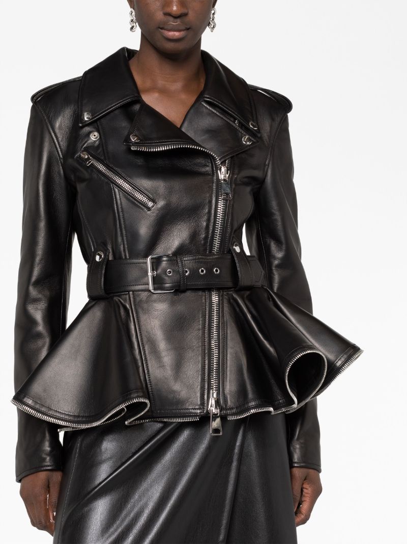 Black Peplum-hem Biker Jacket