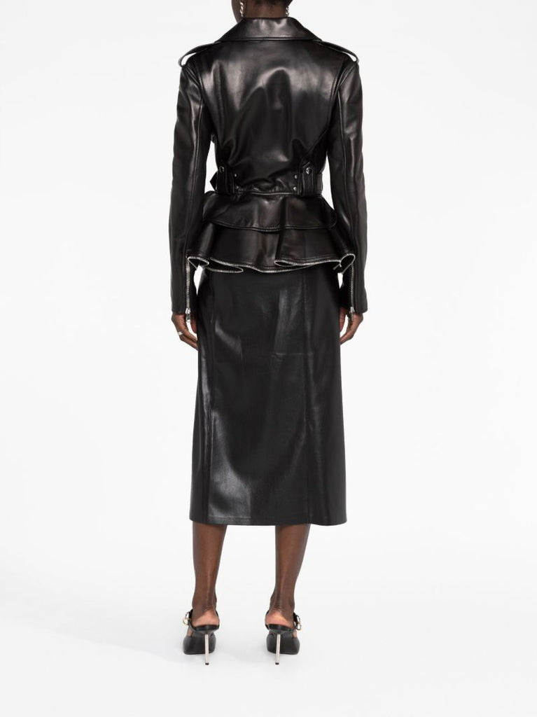 Black Peplum-hem Biker Jacket