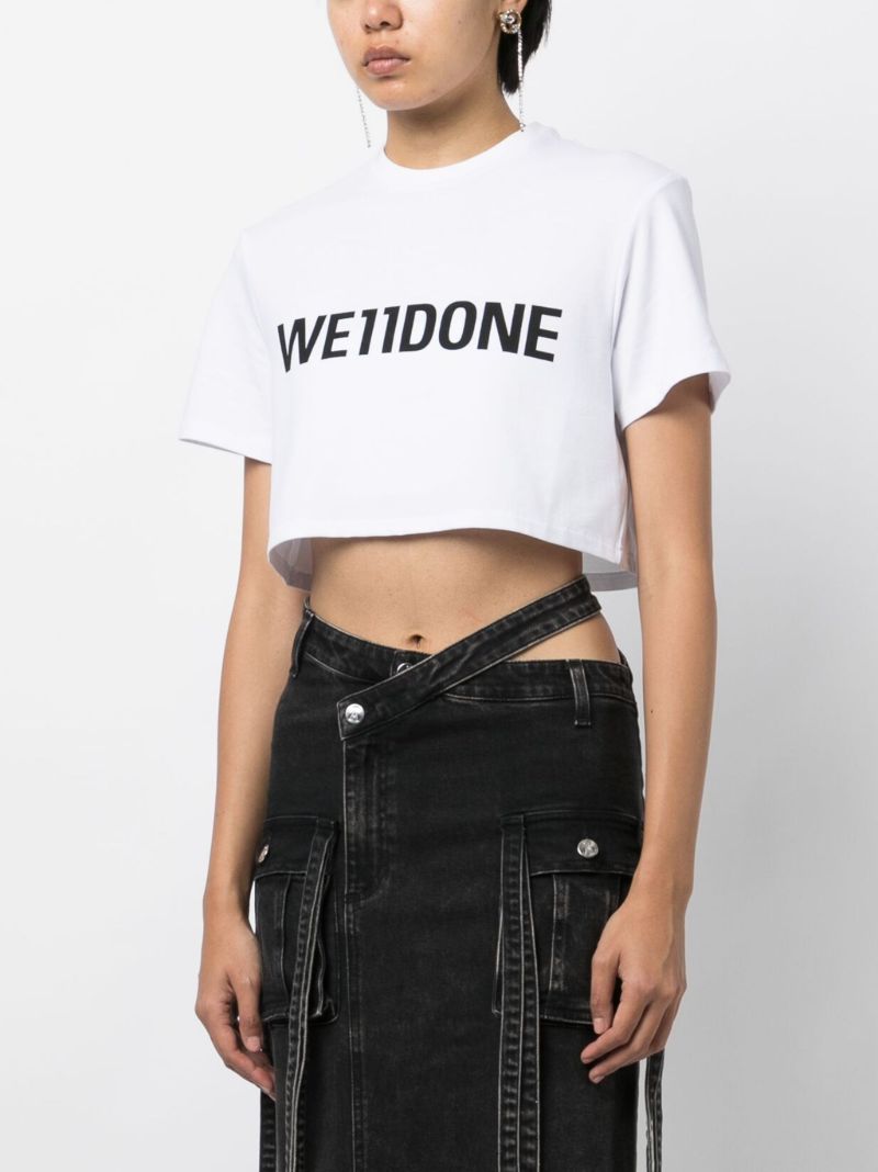 White Logo Print Cropped T-shirt