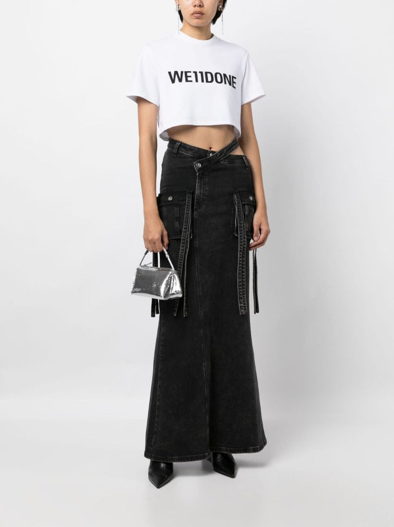 White Logo Print Cropped T-shirt