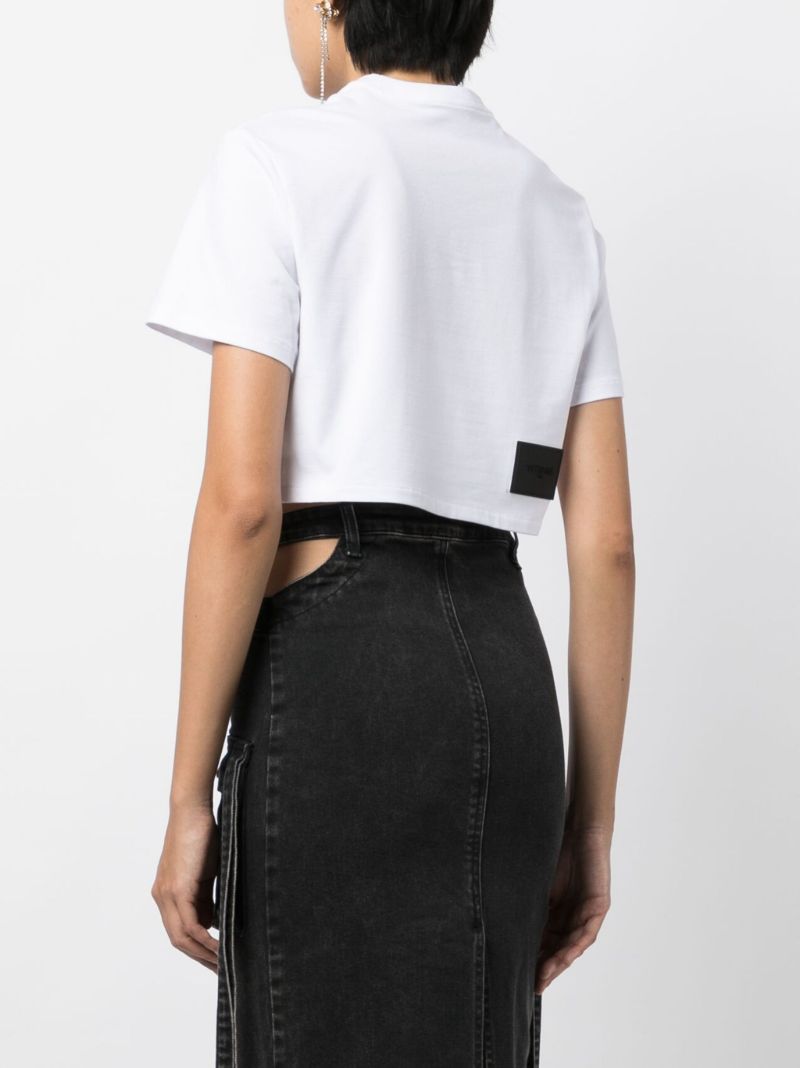 White Logo Print Cropped T-shirt