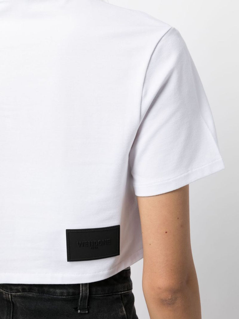 White Logo Print Cropped T-shirt