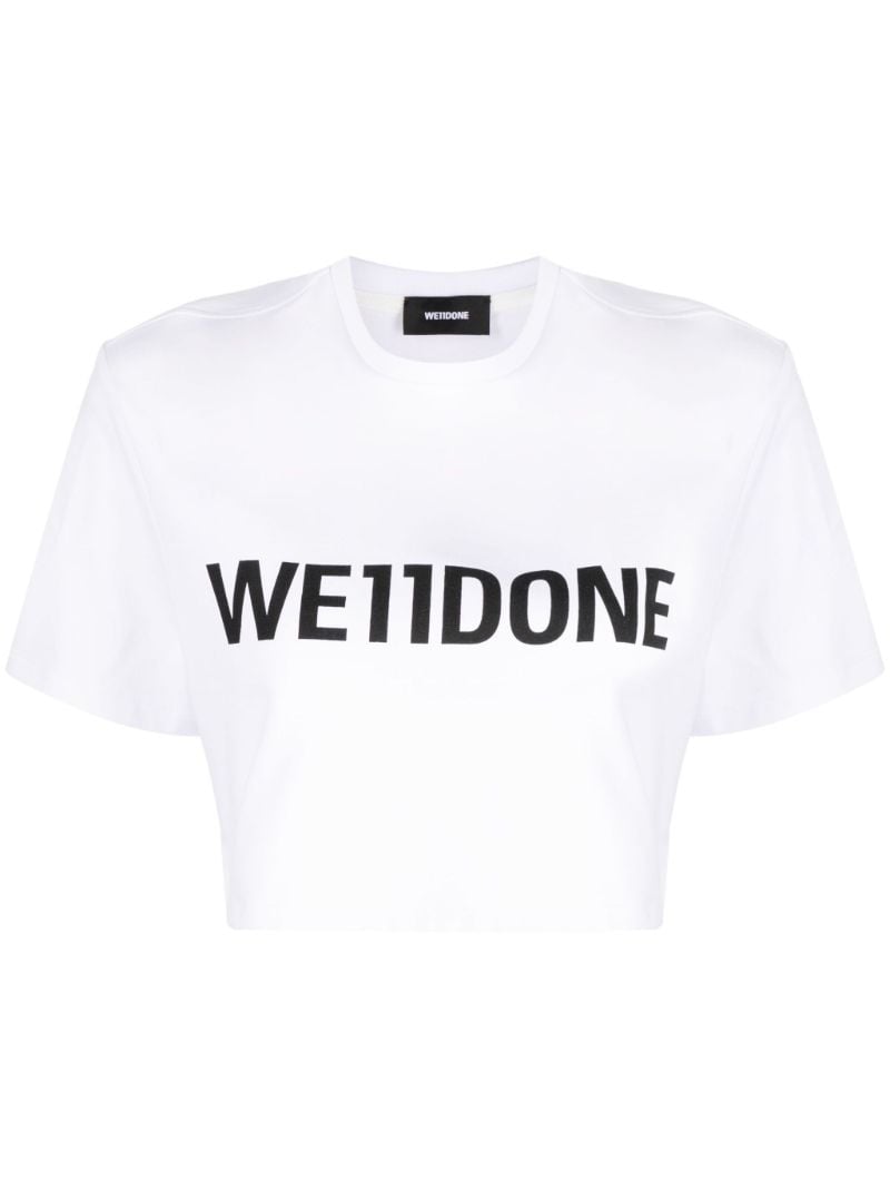 White Logo Print Cropped T-shirt