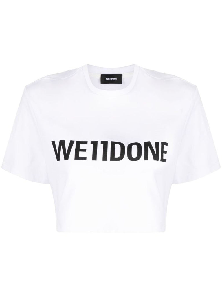 White Logo Print Cropped T-shirt