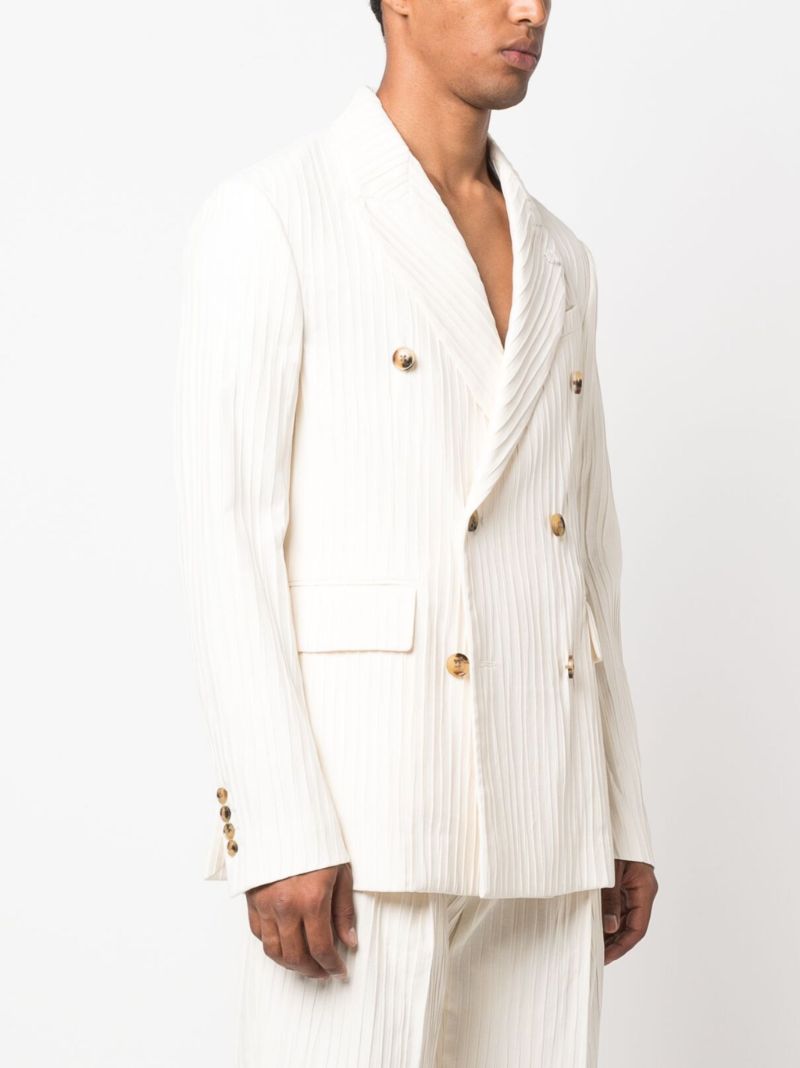 Neutral Pleated Double-breasted Blazer