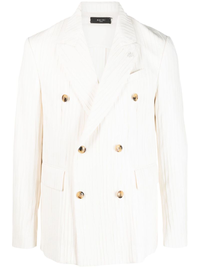 Neutral Pleated Double-breasted Blazer