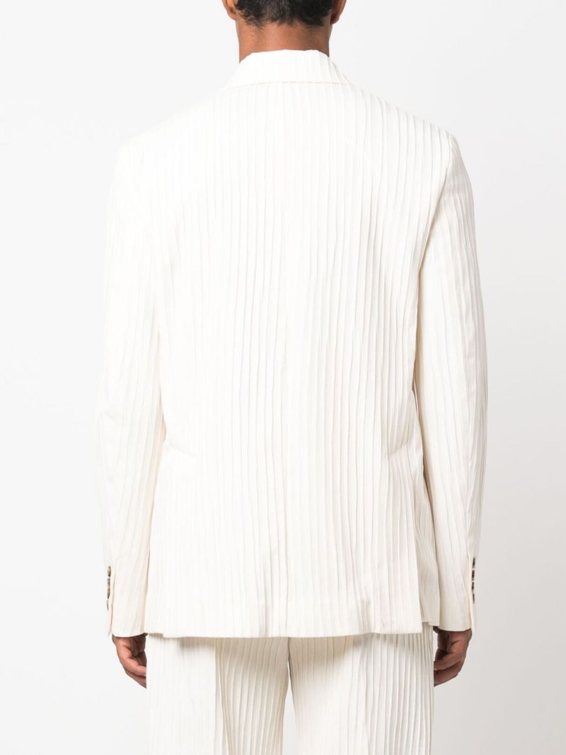 Neutral Pleated Double-breasted Blazer