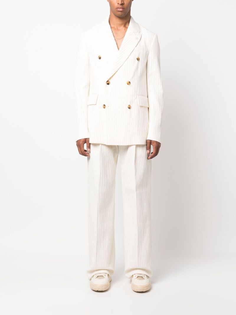 Neutral Pleated Double-breasted Blazer