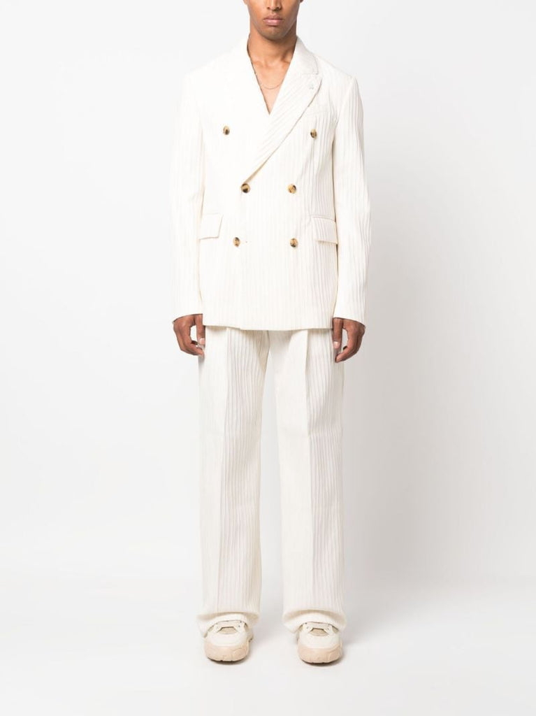 Neutral Pleated Double-breasted Blazer