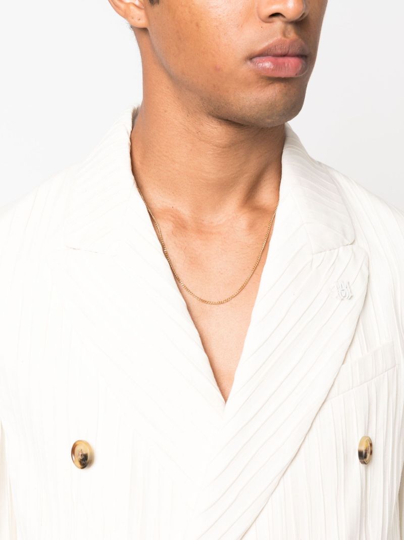 Neutral Pleated Double-breasted Blazer
