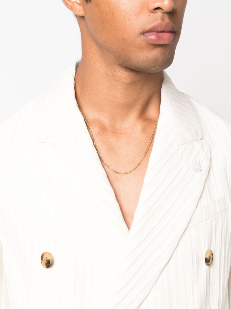 Neutral Pleated Double-breasted Blazer