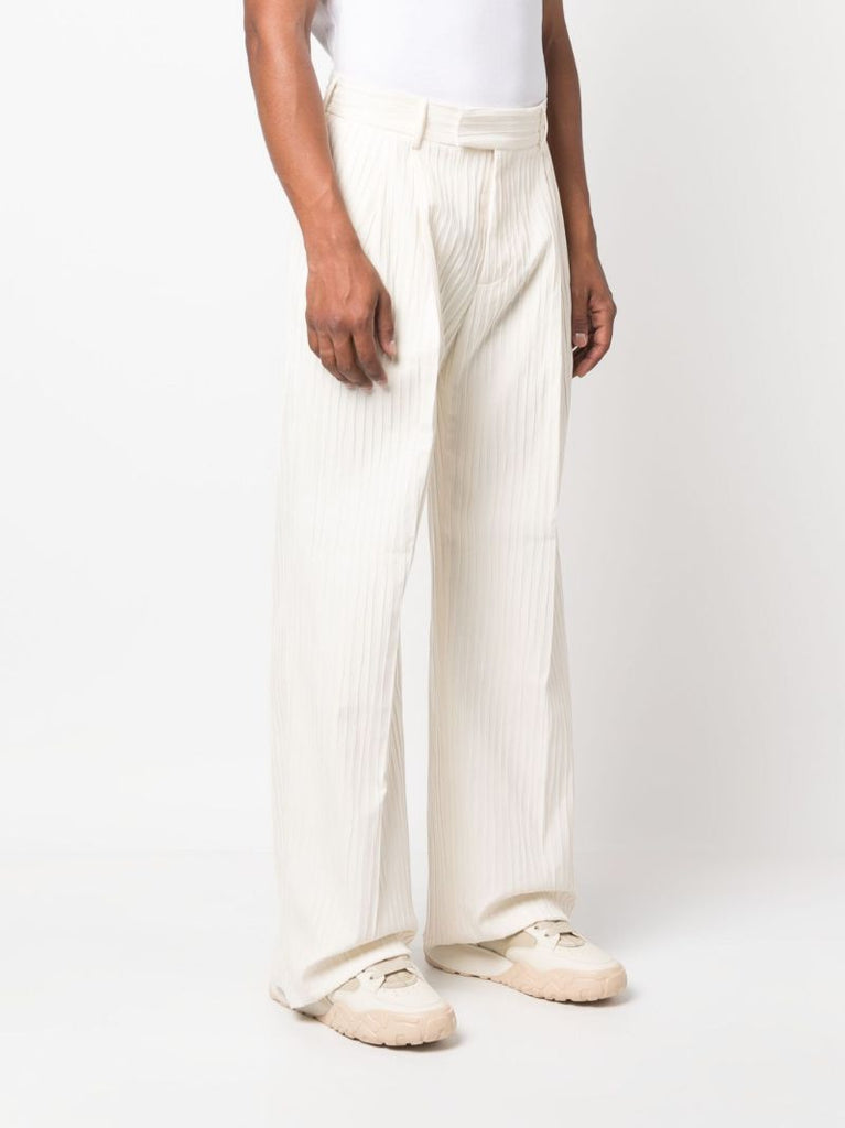 Neutral Pleated Straight Leg Trousers
