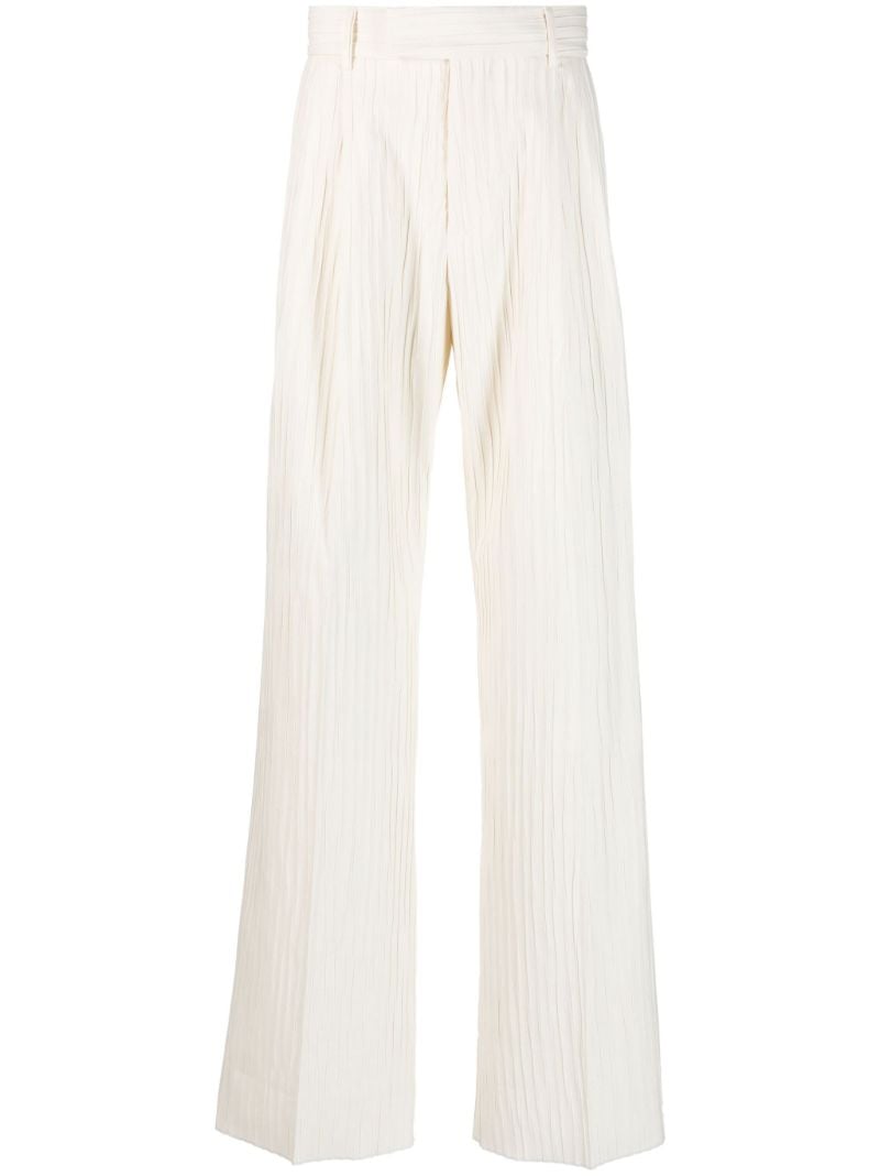 Neutral Pleated Straight Leg Trousers