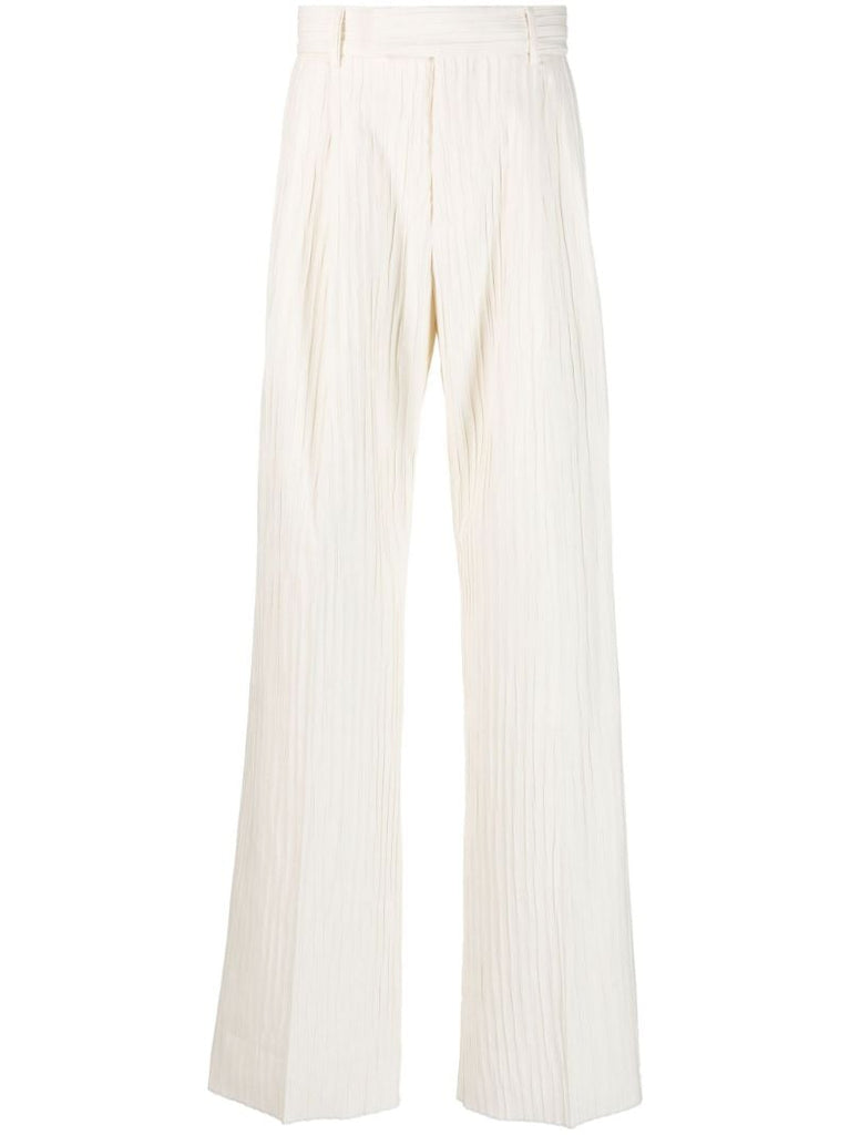Neutral Pleated Straight Leg Trousers