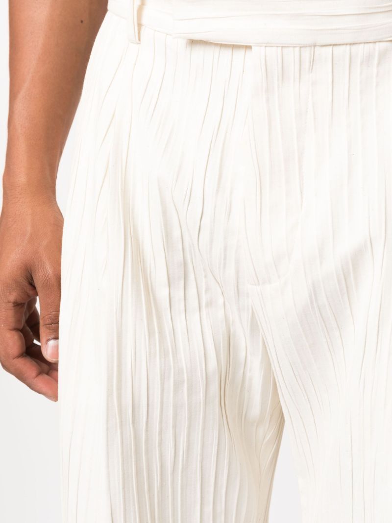 Neutral Pleated Straight Leg Trousers