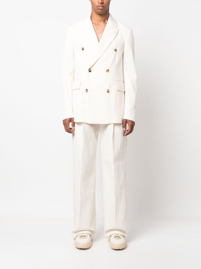 Neutral Pleated Straight Leg Trousers