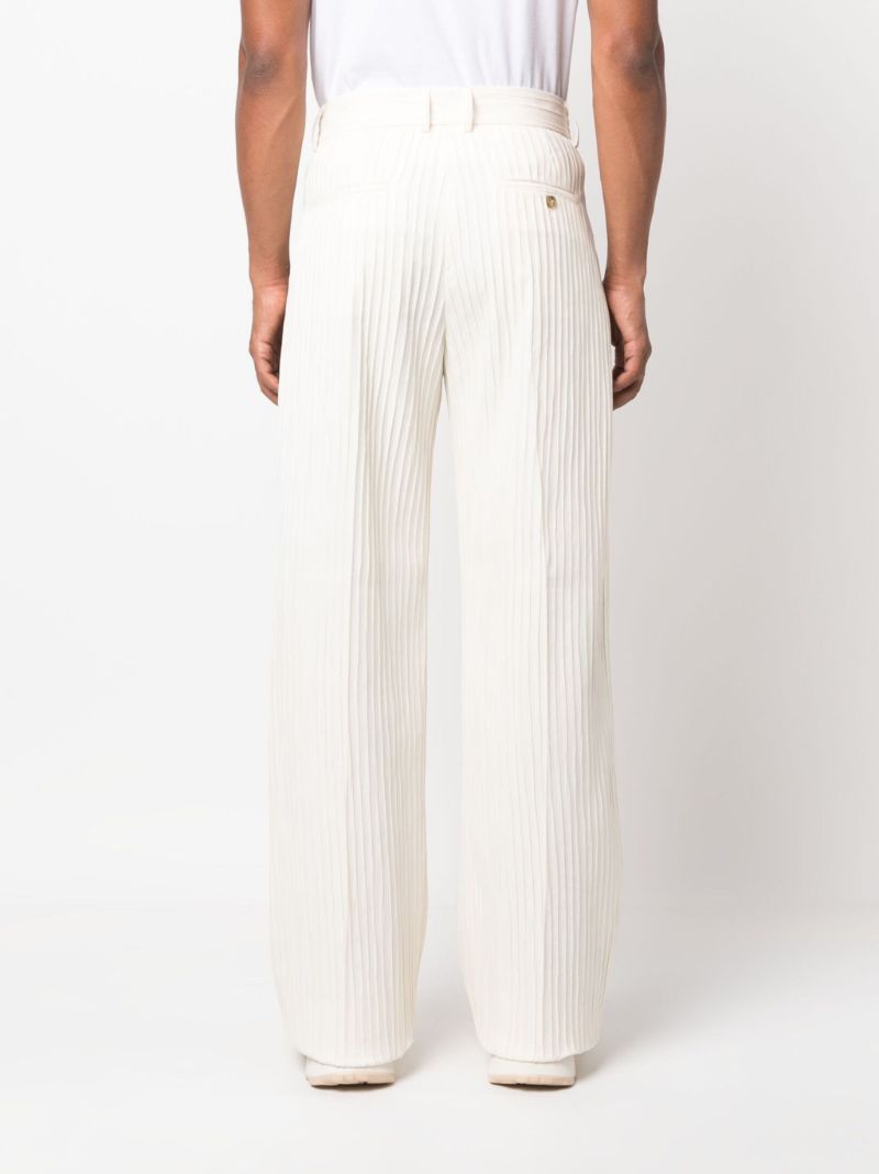 Neutral Pleated Straight Leg Trousers