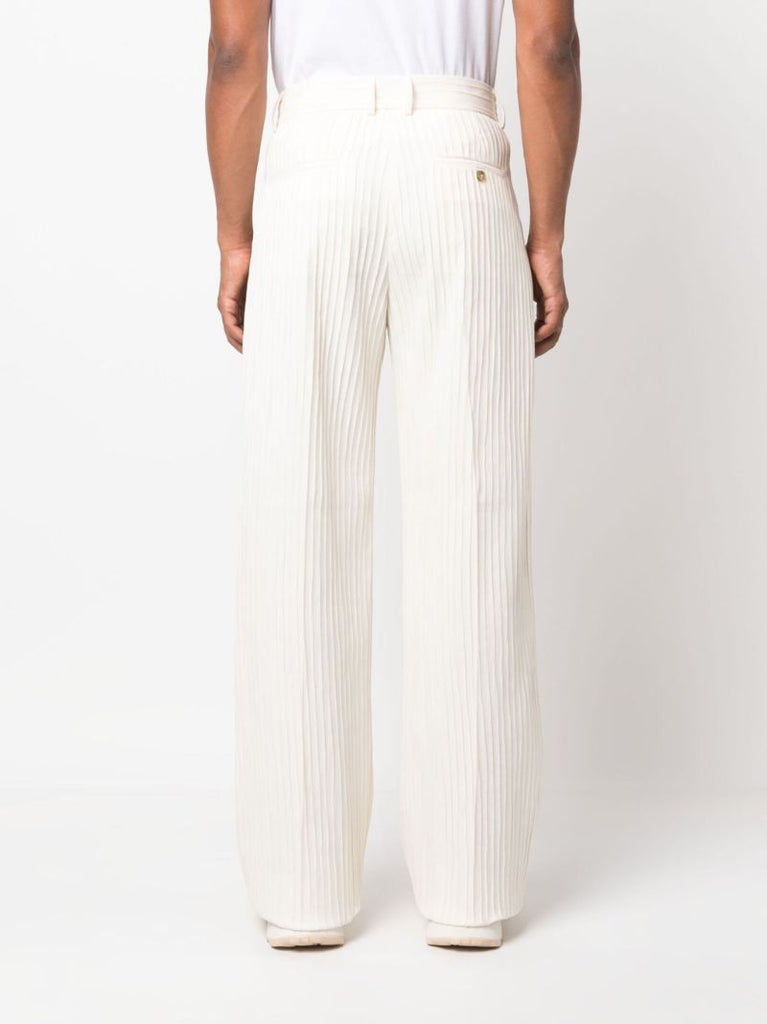 Neutral Pleated Straight Leg Trousers