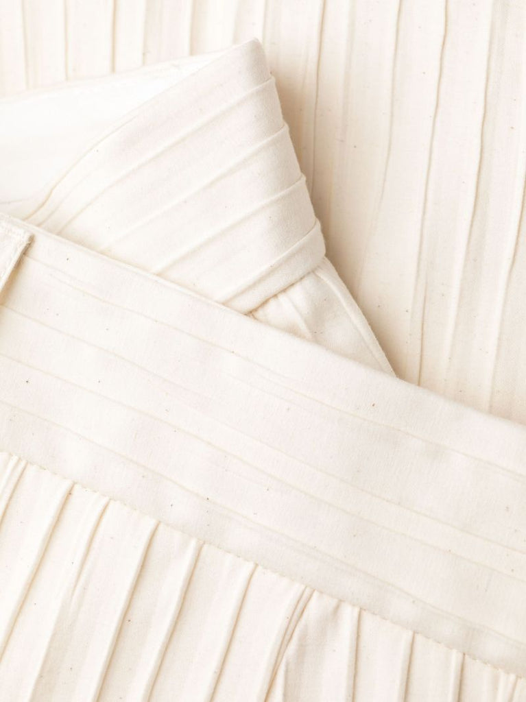 Neutral Pleated Straight Leg Trousers