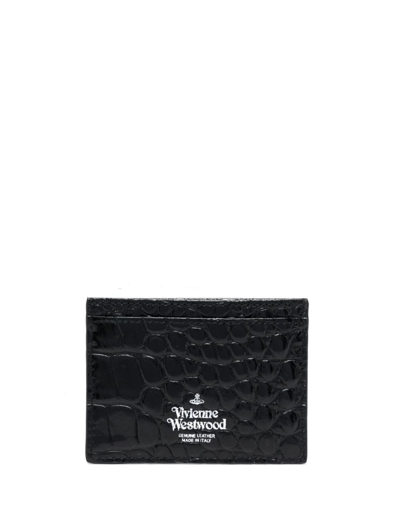 Black Orb Plaque Crocodile Embossed Leather Cardholder