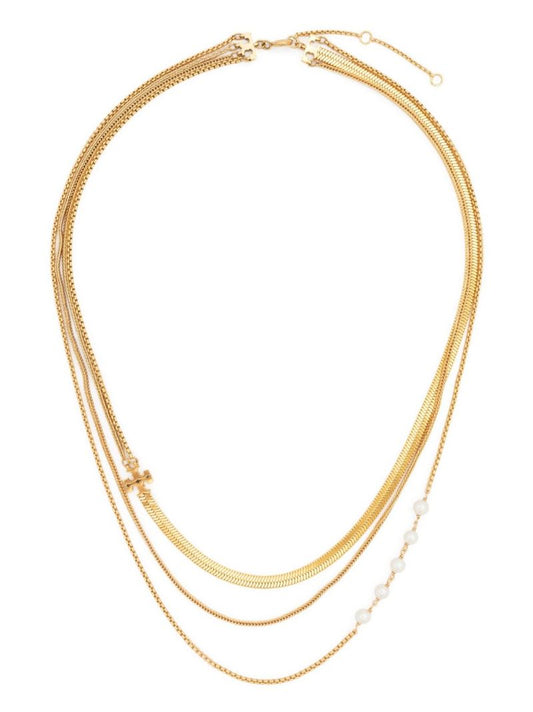Gold-tone Logo-plaque Multi-chain Necklace