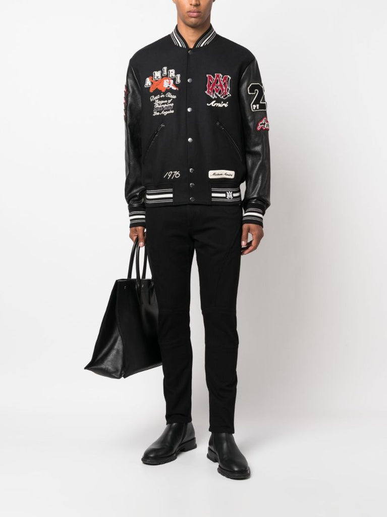 Black Logo Patch Varsity Jacket
