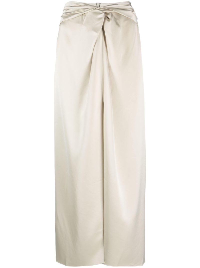 Neutral Gathered Satin Maxi Skirt