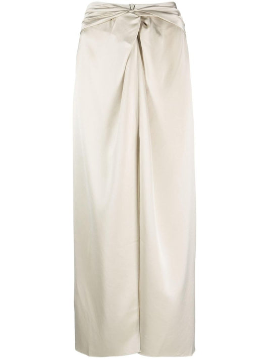 Neutral Gathered Satin Maxi Skirt