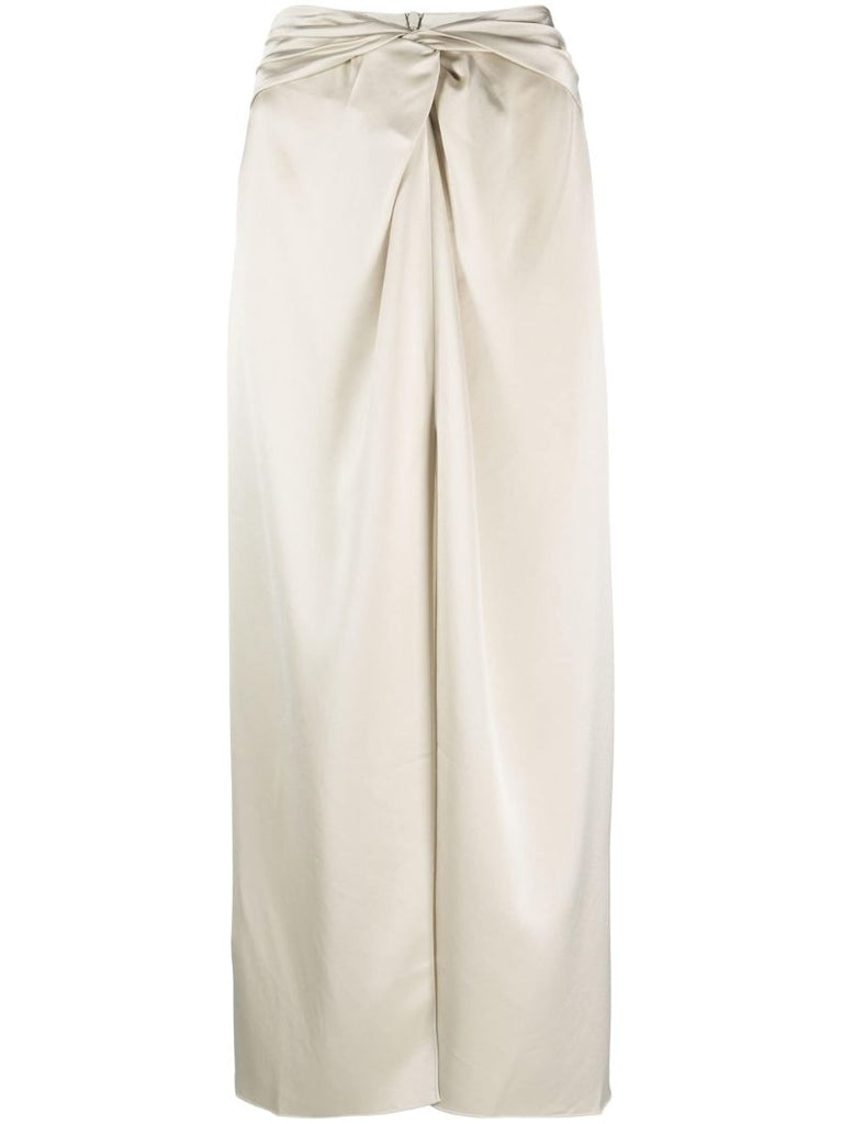 Neutral Gathered Satin Maxi Skirt