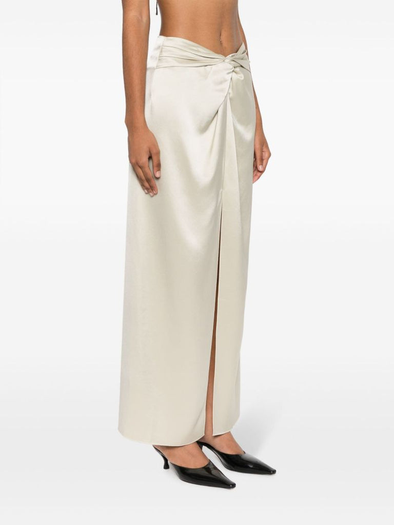 Neutral Gathered Satin Maxi Skirt
