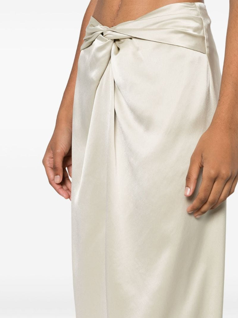 Neutral Gathered Satin Maxi Skirt