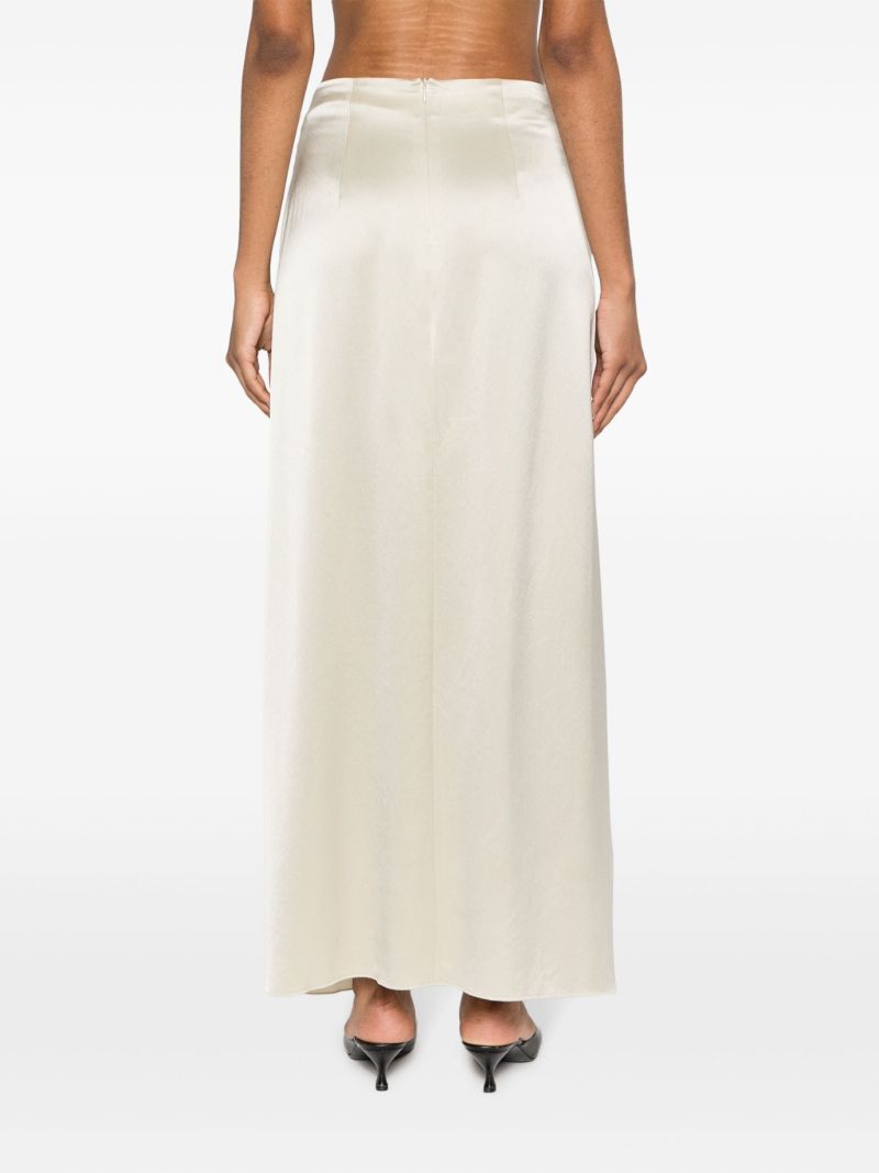 Neutral Gathered Satin Maxi Skirt