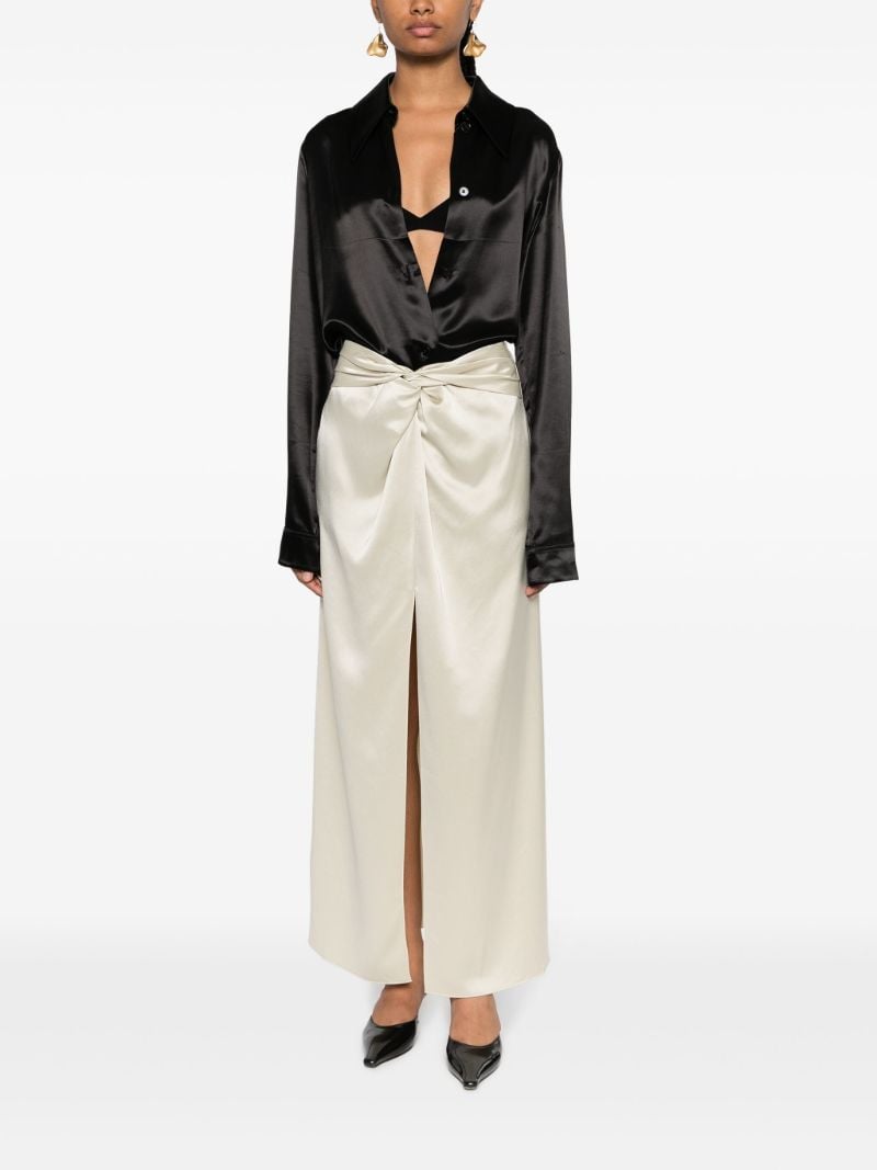 Neutral Gathered Satin Maxi Skirt