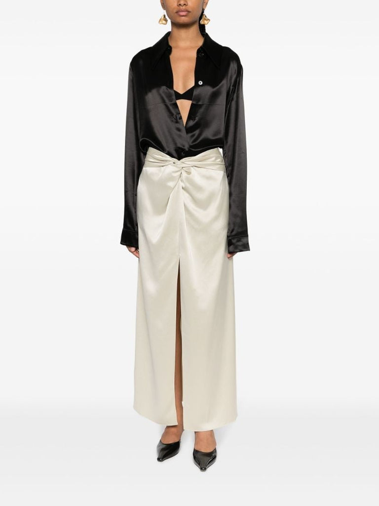 Neutral Gathered Satin Maxi Skirt
