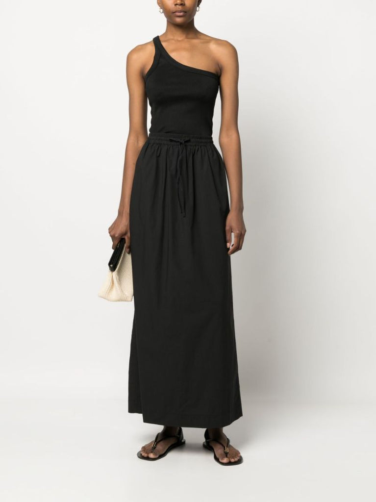 Black Organic Cotton Drawstring Maxi Skirt
