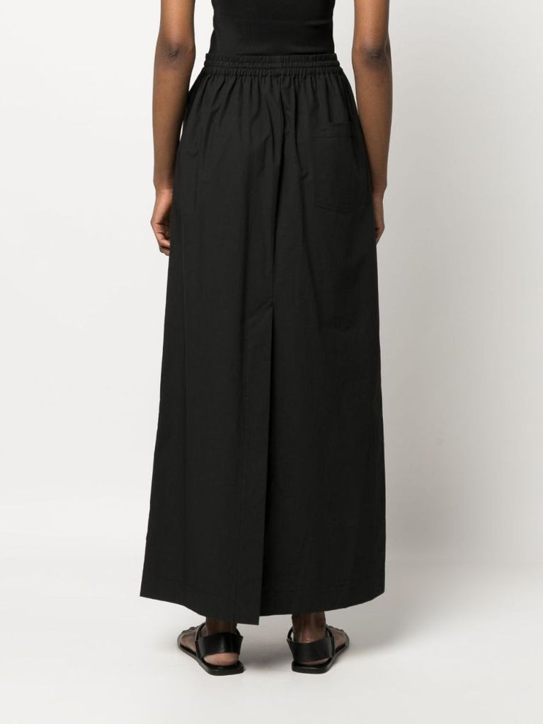 Black Organic Cotton Drawstring Maxi Skirt