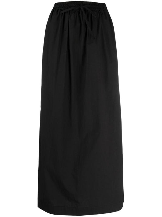 Black Organic Cotton Drawstring Maxi Skirt